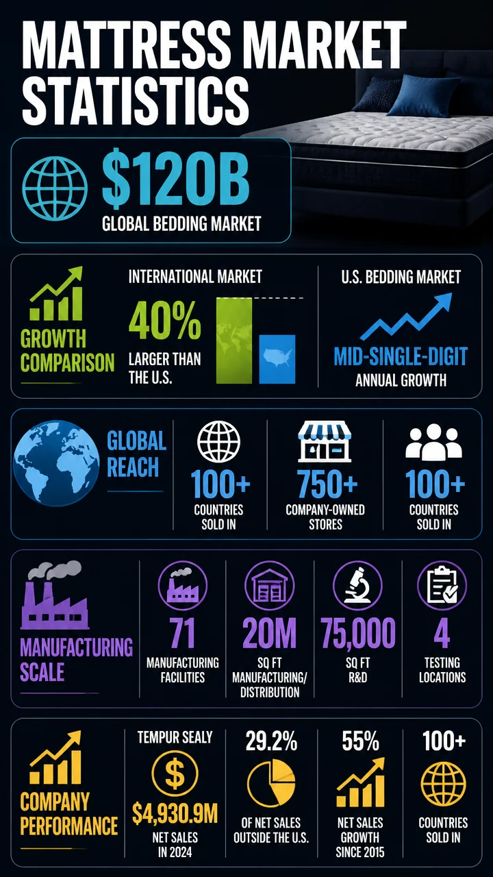 Mattress Market Statistics: 50 Data Points Revealing a $120 Billion Global Industry in 2026