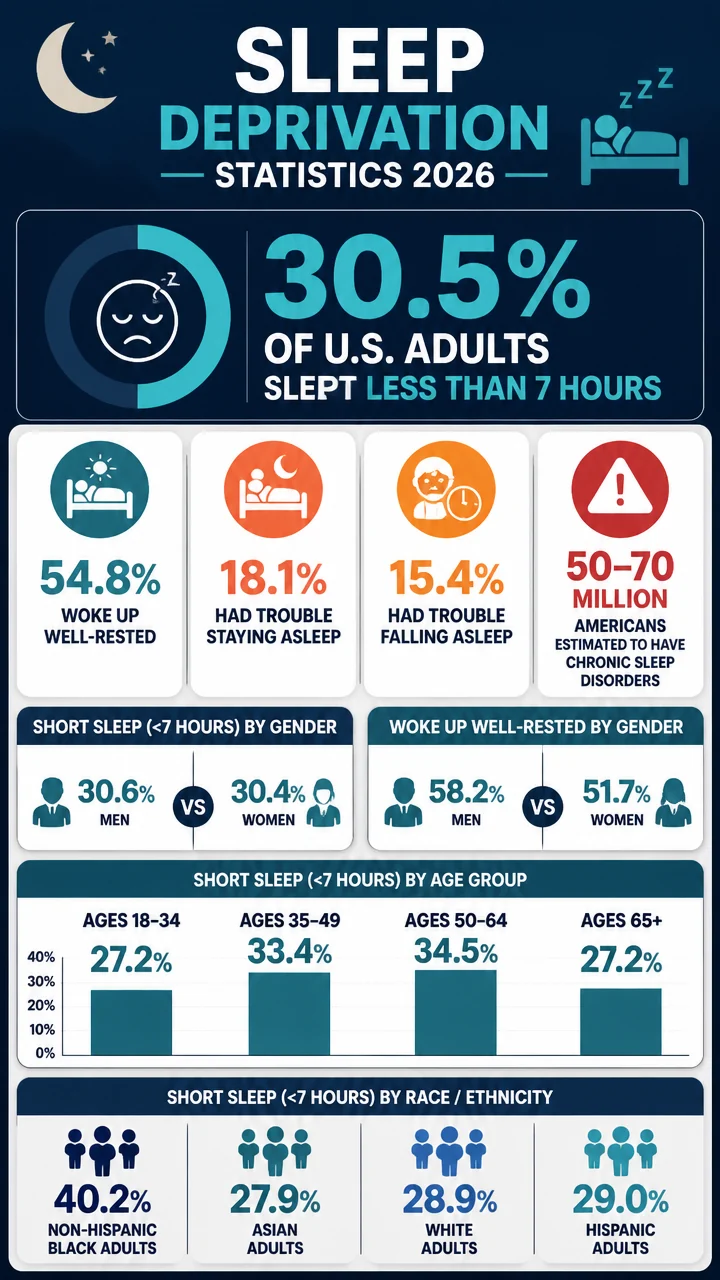 Sleep Deprivation Statistics 2026: The Latest U.S. Data on Short Sleep, Restfulness, and Who’s Most at Risk