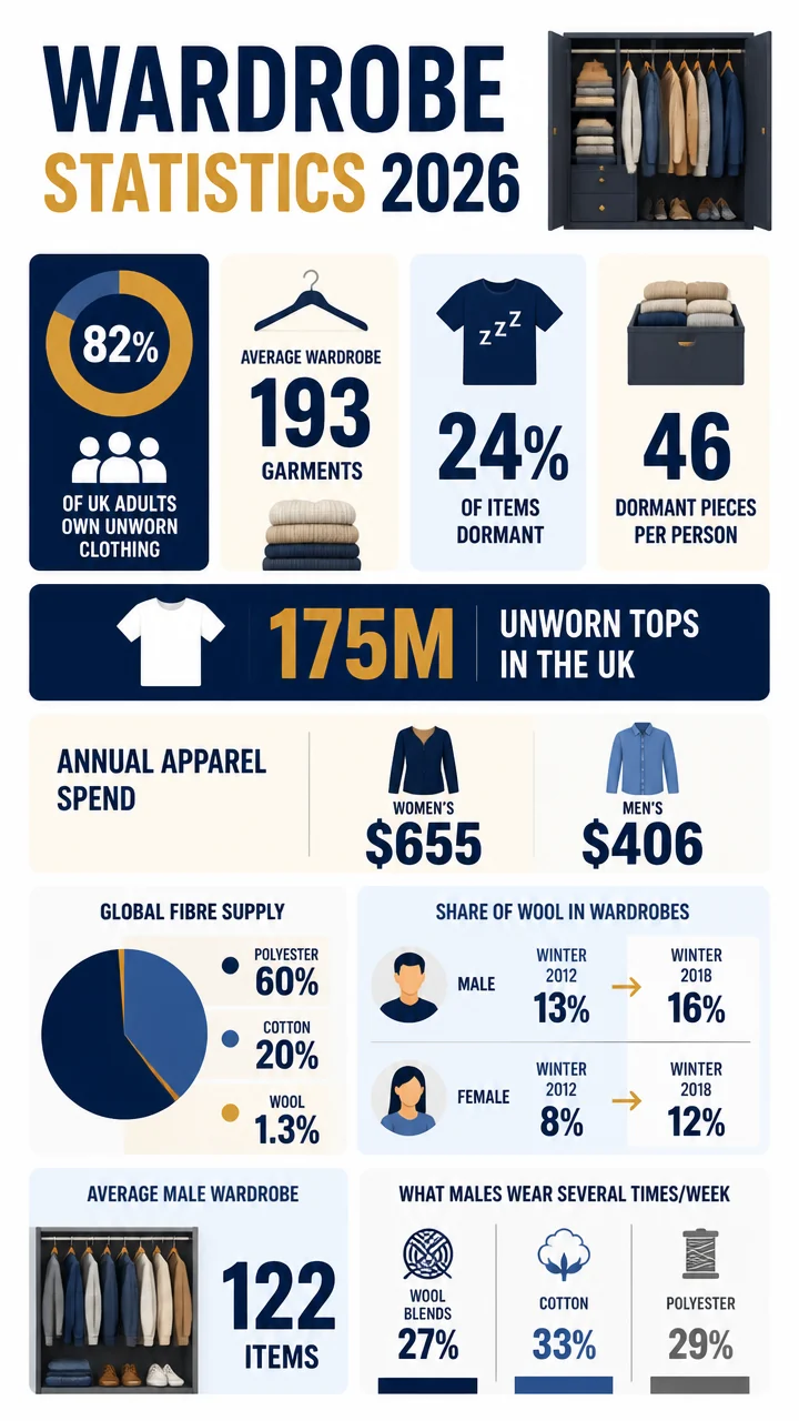 Wardrobe Statistics 2026: What the Latest Data Says About Closet Size, Unworn Clothes, and What We Actually Wear