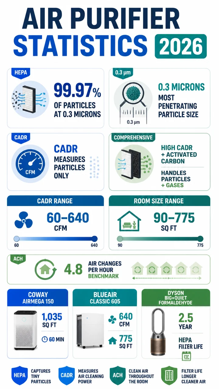 Air Purifier Statistics 2026: HEPA, CADR, Room-Size Benchmarks, and the Biggest Performance Gaps